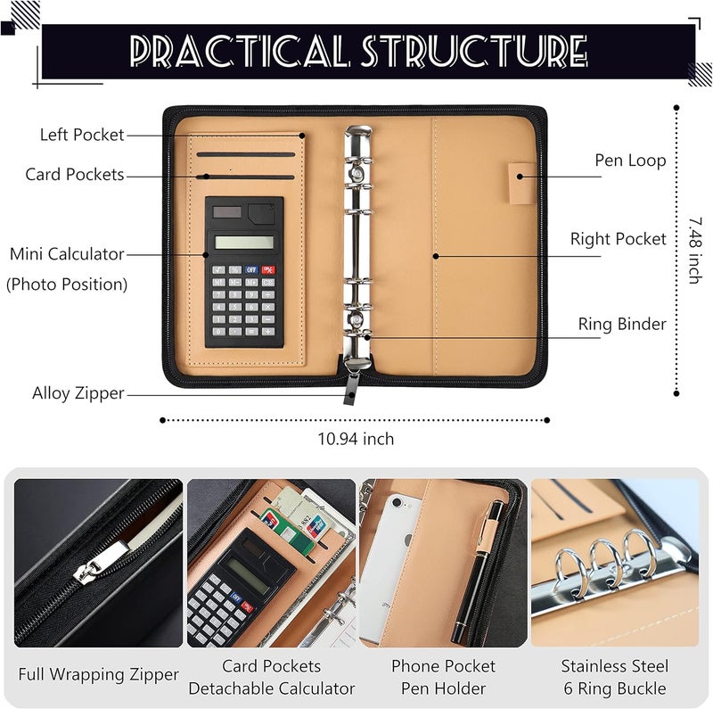 Nefeeko Budget Binder with Zipper Envelopes, Cash Envelopes for Budgeting, A6 PU Leather Budget Planner 2026 with Cash Envelopes Calculator, Bill Money Organizer for Cash Saving Budget System Wallet - Image 2
